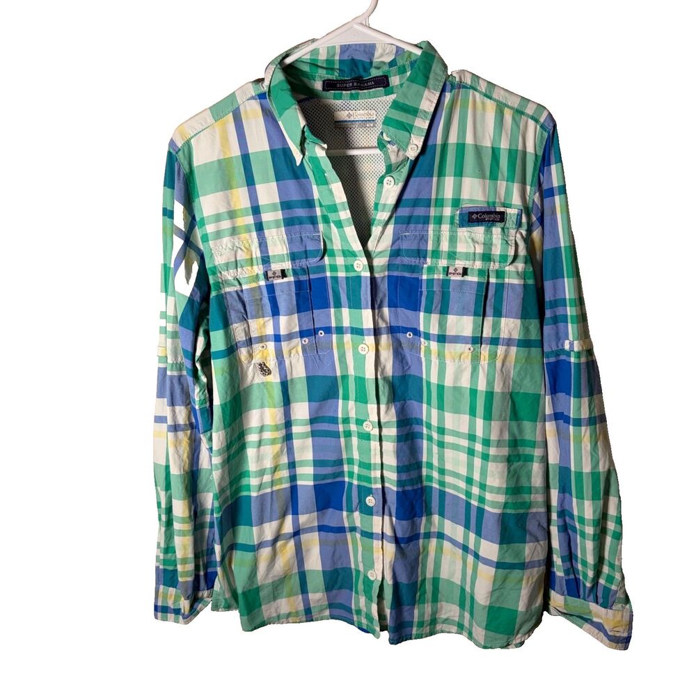 Columbia Shirt Women's Medium Super Bahama Long Sleeve Plaid Top Outdoor
